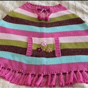 Colorful Striped Poncho with Fringe